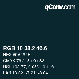 カラーコード: RGB 10 38.2 46.6 | qconv.com