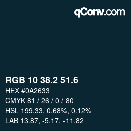 カラーコード: RGB 10 38.2 51.6 | qconv.com