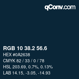 カラーコード: RGB 10 38.2 56.6 | qconv.com