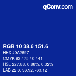 カラーコード: RGB 10 38.6 151.6 | qconv.com