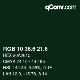 カラーコード: RGB 10 38.6 21.6 | qconv.com
