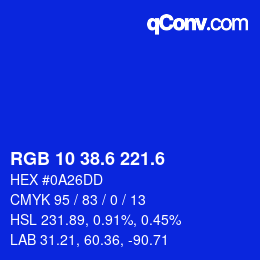 カラーコード: RGB 10 38.6 221.6 | qconv.com