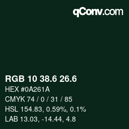 カラーコード: RGB 10 38.6 26.6 | qconv.com