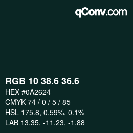 カラーコード: RGB 10 38.6 36.6 | qconv.com
