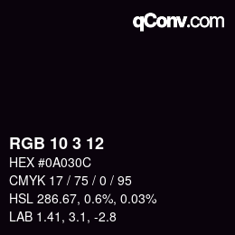 Color code: RGB 10 3 12 | qconv.com