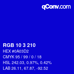 カラーコード: RGB 10 3 210 | qconv.com