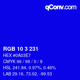 Color code: RGB 10 3 231 | qconv.com