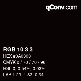 カラーコード: RGB 10 3 3 | qconv.com