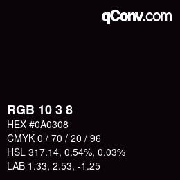 カラーコード: RGB 10 3 8 | qconv.com