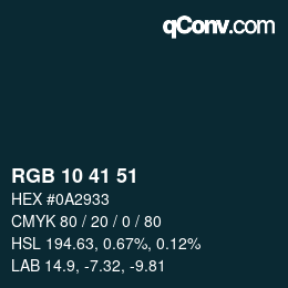 颜色代码: RGB 10 41 51 | qconv.com