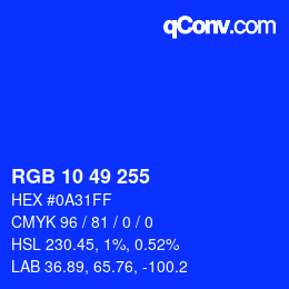 Color code: RGB 10 49 255 | qconv.com