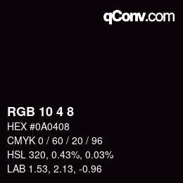 カラーコード: RGB 10 4 8 | qconv.com