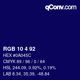颜色代码: RGB 10 4 92 | qconv.com