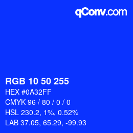 Color code: RGB 10 50 255 | qconv.com