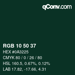 Color code: RGB 10 50 37 | qconv.com