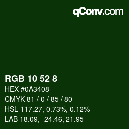 Color code: RGB 10 52 8 | qconv.com