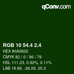 カラーコード: RGB 10 54.4 2.4 | qconv.com