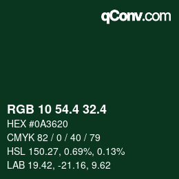 カラーコード: RGB 10 54.4 32.4 | qconv.com