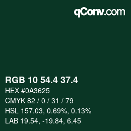 カラーコード: RGB 10 54.4 37.4 | qconv.com