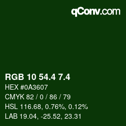 カラーコード: RGB 10 54.4 7.4 | qconv.com
