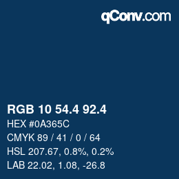 カラーコード: RGB 10 54.4 92.4 | qconv.com