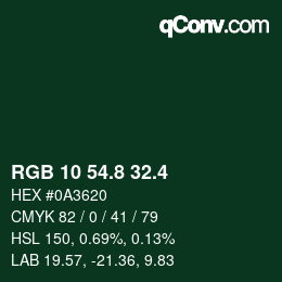 カラーコード: RGB 10 54.8 32.4 | qconv.com