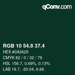カラーコード: RGB 10 54.8 37.4 | qconv.com