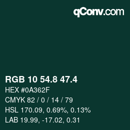 カラーコード: RGB 10 54.8 47.4 | qconv.com