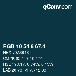 カラーコード: RGB 10 54.8 67.4 | qconv.com