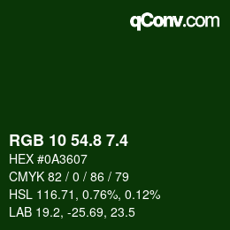 カラーコード: RGB 10 54.8 7.4 | qconv.com
