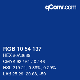 Color code: RGB 10 54 137 | qconv.com