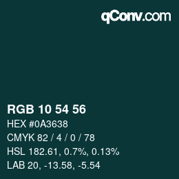 Color code: RGB 10 54 56 | qconv.com