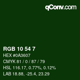 Color code: RGB 10 54 7 | qconv.com