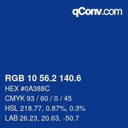 カラーコード: RGB 10 56.2 140.6 | qconv.com