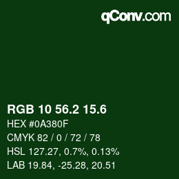 カラーコード: RGB 10 56.2 15.6 | qconv.com