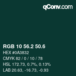 カラーコード: RGB 10 56.2 50.6 | qconv.com