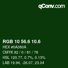 カラーコード: RGB 10 56.6 10.6 | qconv.com