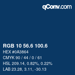 カラーコード: RGB 10 56.6 100.6 | qconv.com