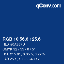 カラーコード: RGB 10 56.6 125.6 | qconv.com
