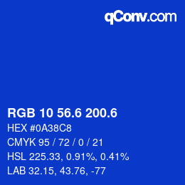 カラーコード: RGB 10 56.6 200.6 | qconv.com