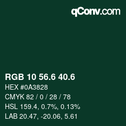 カラーコード: RGB 10 56.6 40.6 | qconv.com