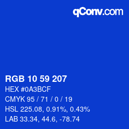 Color code: RGB 10 59 207 | qconv.com