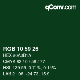 カラーコード: RGB 10 59 26 | qconv.com