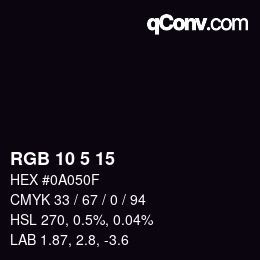 Color code: RGB 10 5 15 | qconv.com