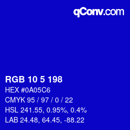 Color code: RGB 10 5 198 | qconv.com