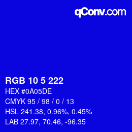 Color code: RGB 10 5 222 | qconv.com