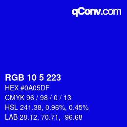 Color code: RGB 10 5 223 | qconv.com