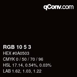 颜色代码: RGB 10 5 3 | qconv.com