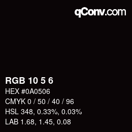 カラーコード: RGB 10 5 6 | qconv.com