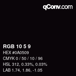 カラーコード: RGB 10 5 9 | qconv.com